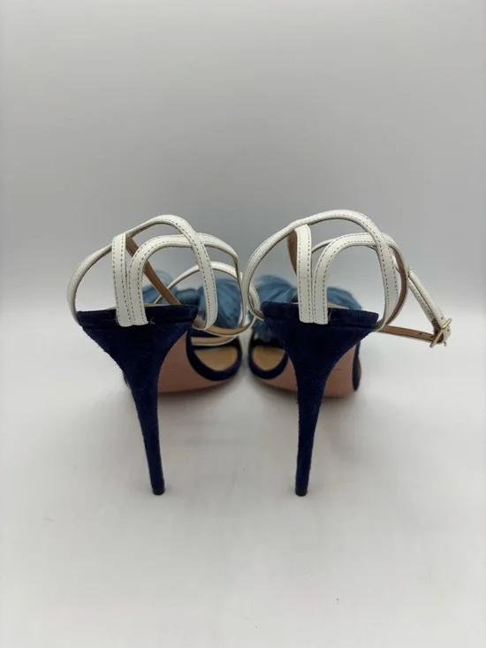 Aquazzura Wild Thing Bow Fringed Sandal Heels in Blue Suede - Picture 3 of 4